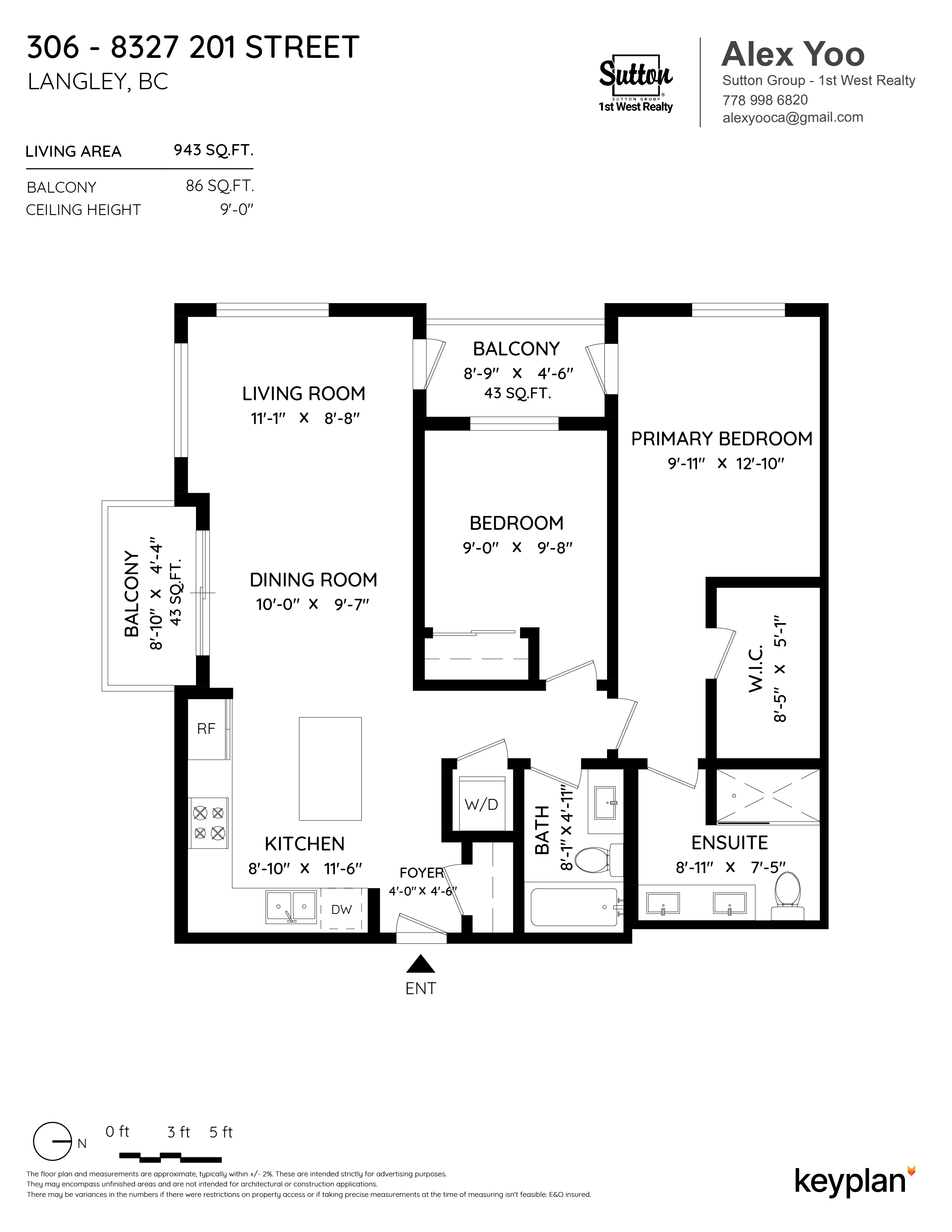 Alex Yoo - Unit 306 - 8327 201 Street, Langley, BC, V2Y 3P5 Canada | Floor Plan 1