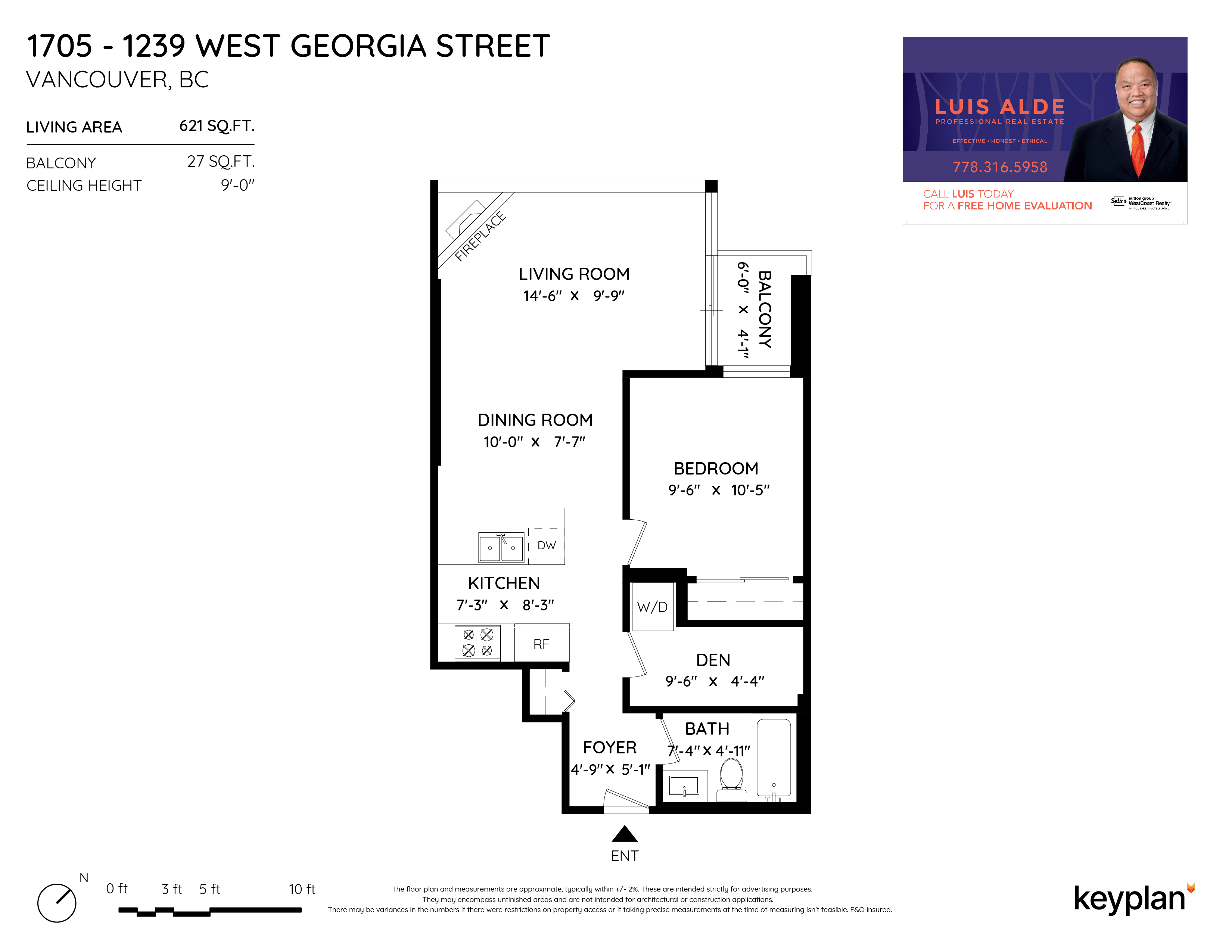 Luis Alde - Unit 1705 - 1239 West Georgia Street, Vancouver, BC, Canada V6E 4R8 | Floor Plan 1