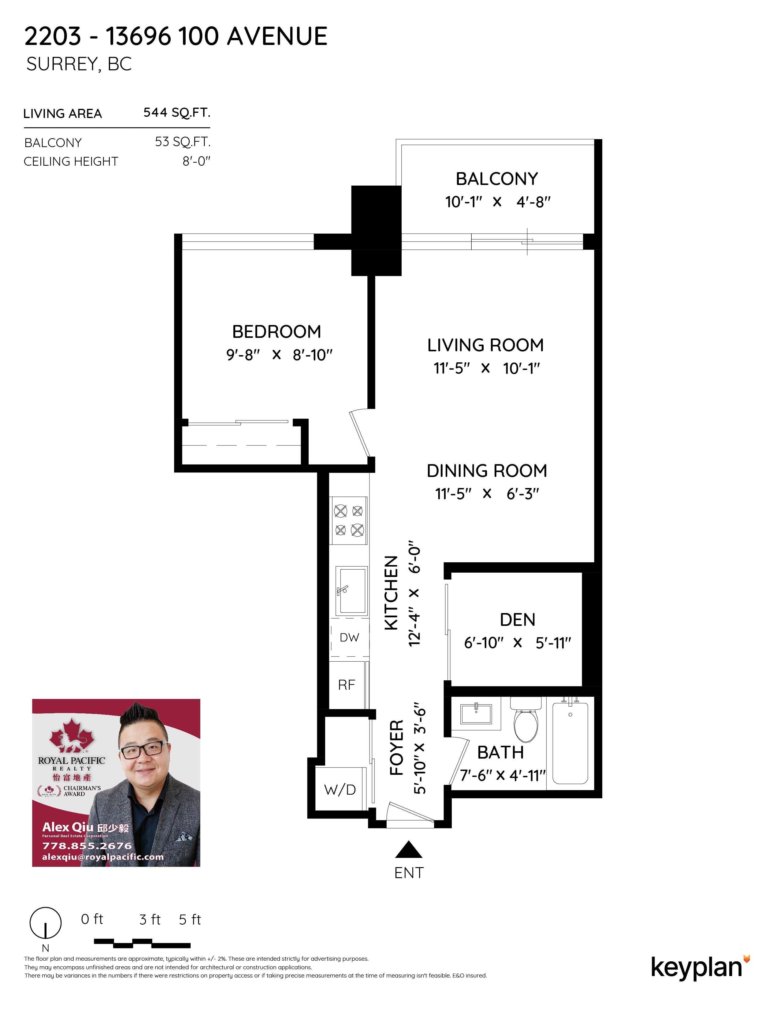 Alex Qiu - Unit 2203 - 13696 100 Avenue, Surrey, BC, Canada | Floor Plan 1